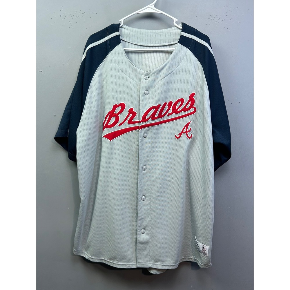 MLB Baseball Jersey Mens 2XL Grey Atlanta Braves Dynasty Series Raglan Button Up